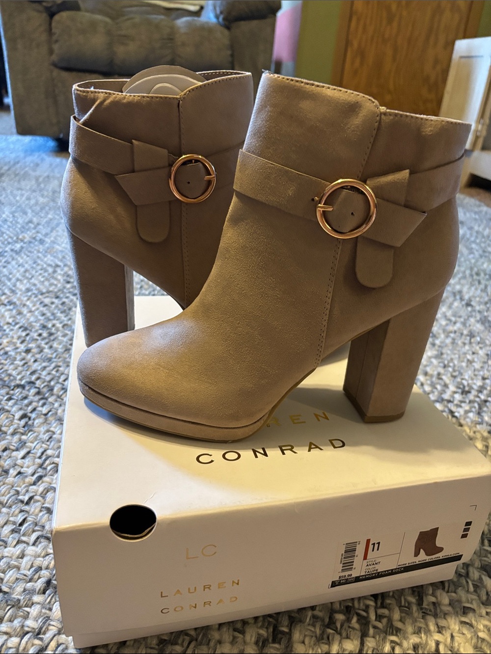 LC Lauren Conrad Tan Suede-Look Buckled Ankle Booties